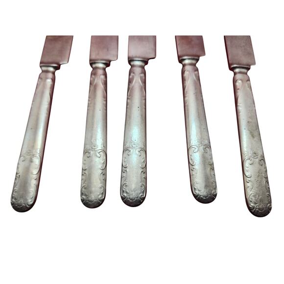 Panama Silver PAV1 Dinner Knives Set of 5 Vintage Silverplate 9" Ornate Design - Picture 5 of 7
